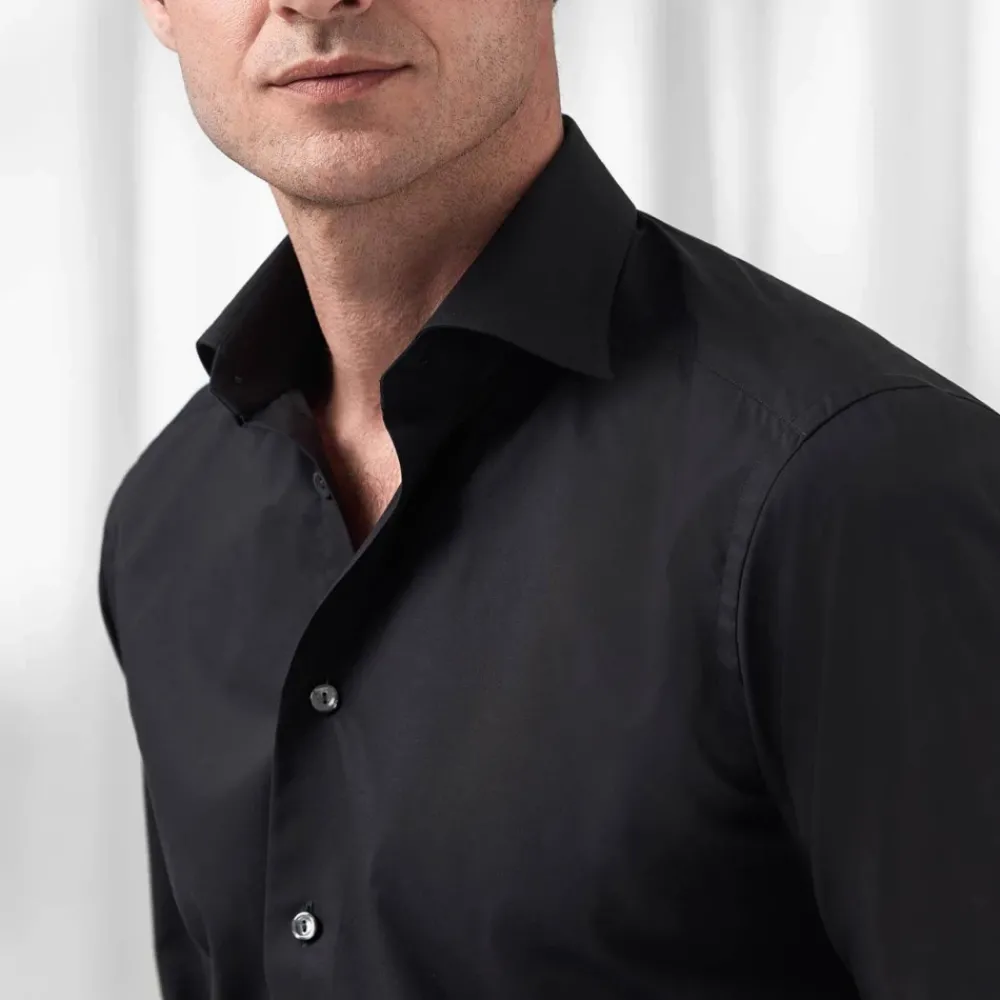Heren Eton Overhemden^Contemporary Black Signature Twill Shirt
