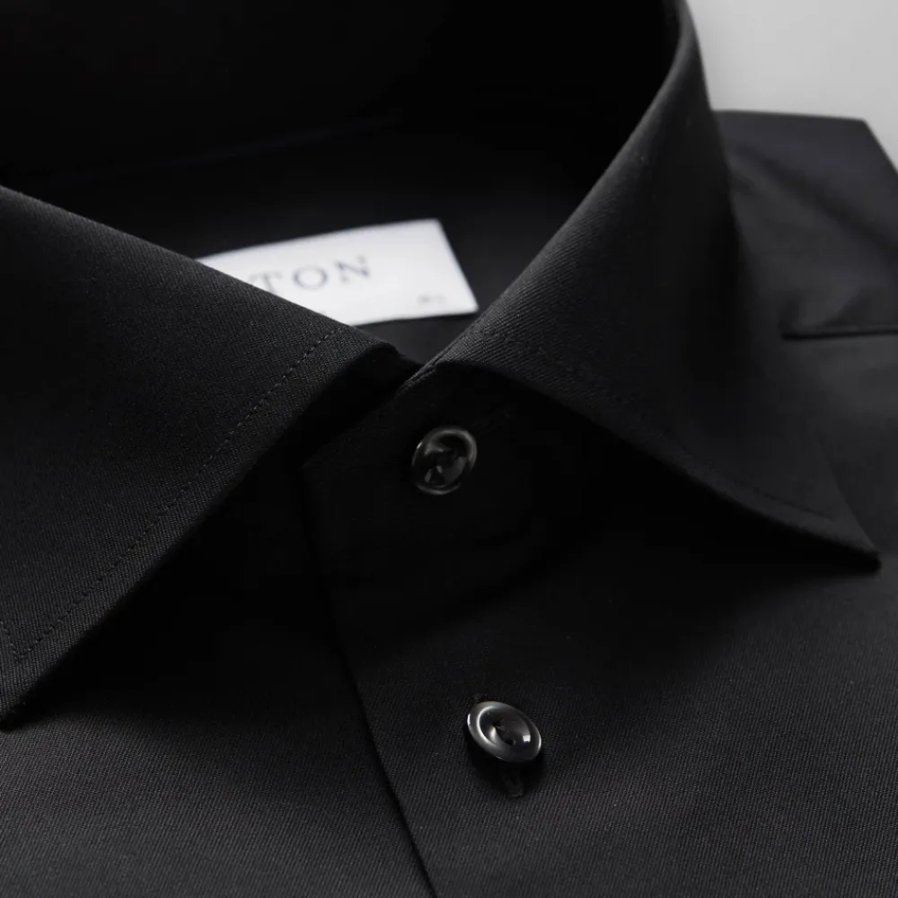 Heren Eton Overhemden^Contemporary Black Signature Twill Shirt