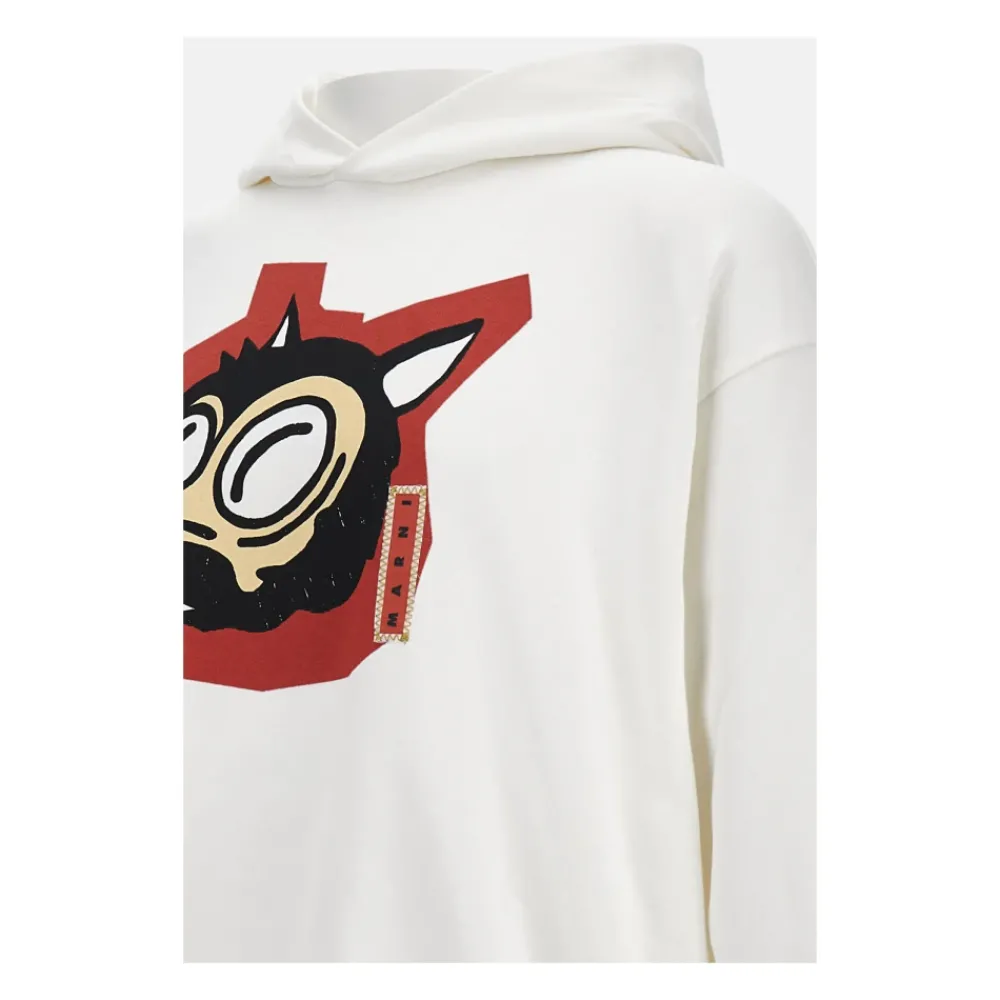 Heren Marni Cotton Hoodie met Wolf Print