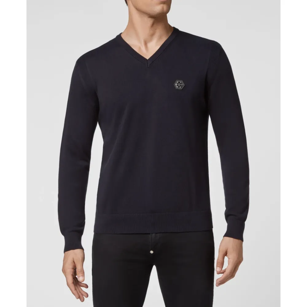 Heren Philipp Plein Truien & Vesten^Cotton Pullover V-Neck LS