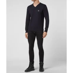 Heren Philipp Plein Truien & Vesten^Cotton Pullover V-Neck LS
