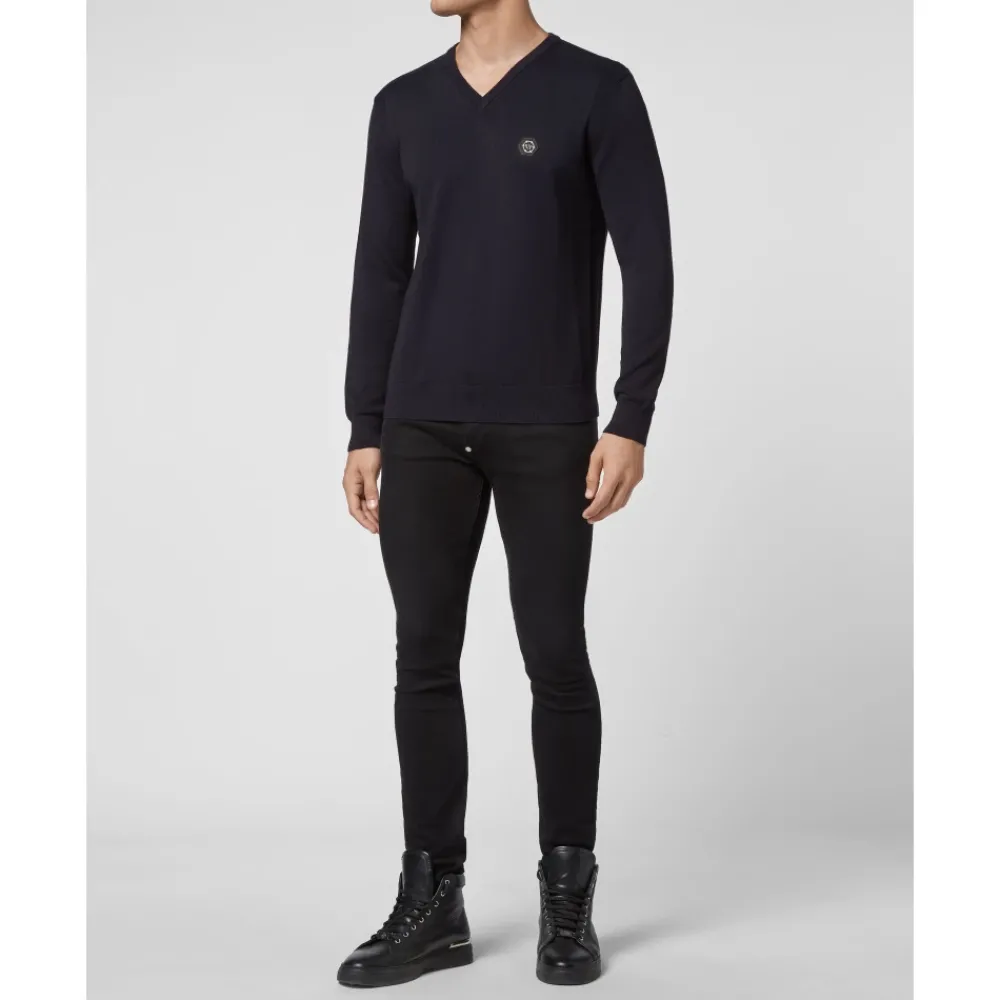 Heren Philipp Plein Truien & Vesten^Cotton Pullover V-Neck LS
