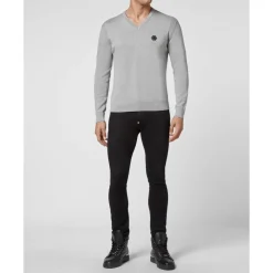 Heren Philipp Plein Cotton Pullover V-Neck LS