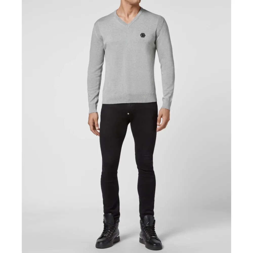 Heren Philipp Plein Cotton Pullover V-Neck LS