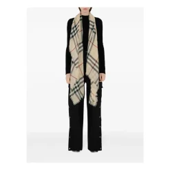 DAMES Burberry Sjaals^Crème Ruitpatroon Wollen Sjaal
