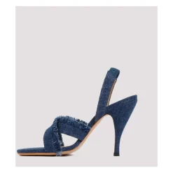 DAMES Off White Curvy Heel Denim Sandalen