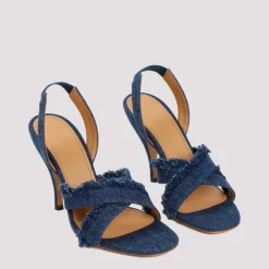 DAMES Off White Curvy Heel Denim Sandalen