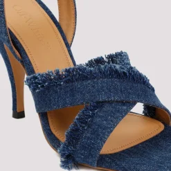 DAMES Off White Curvy Heel Denim Sandalen