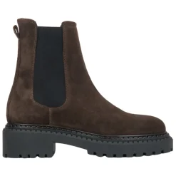 DAMES Estro Chelseaboots^Dames Saddle Brown Platform Chelsea Boots in Echt Italiaans Velours