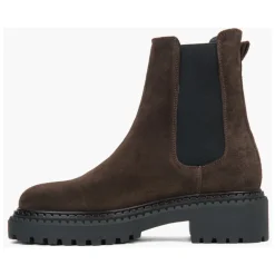 DAMES Estro Chelseaboots^Dames Saddle Brown Platform Chelsea Boots in Echt Italiaans Velours
