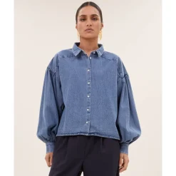 DAMES By-Bar Blouses^Denim Blouse met Lange Mouwen