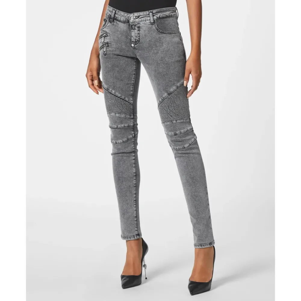 DAMES Philipp Plein Denim Broek Lage Taille Biker