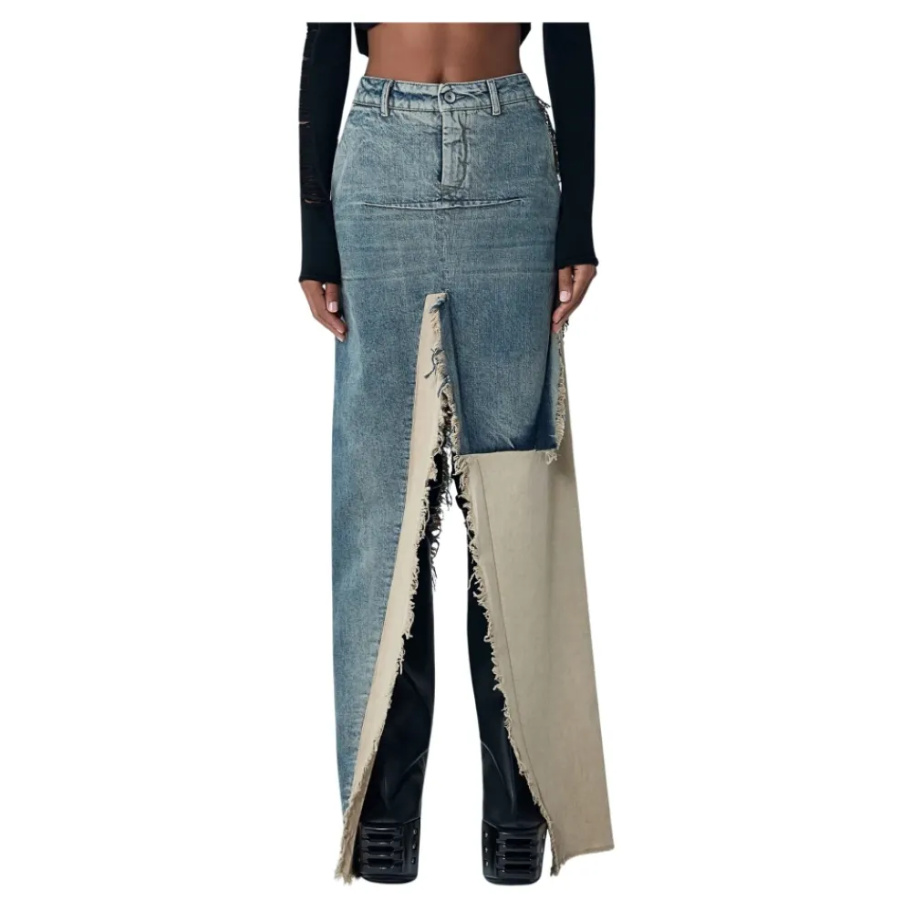 DAMES Rick Owens Rokken^Denim Maxi Rok met Beschadigingen