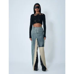 DAMES Rick Owens Rokken^Denim Maxi Rok met Beschadigingen