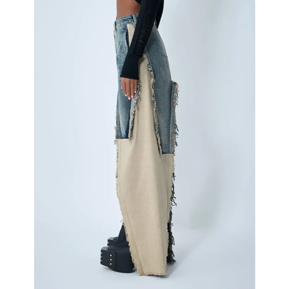 DAMES Rick Owens Rokken^Denim Maxi Rok met Beschadigingen