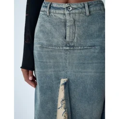 DAMES Rick Owens Rokken^Denim Maxi Rok met Beschadigingen