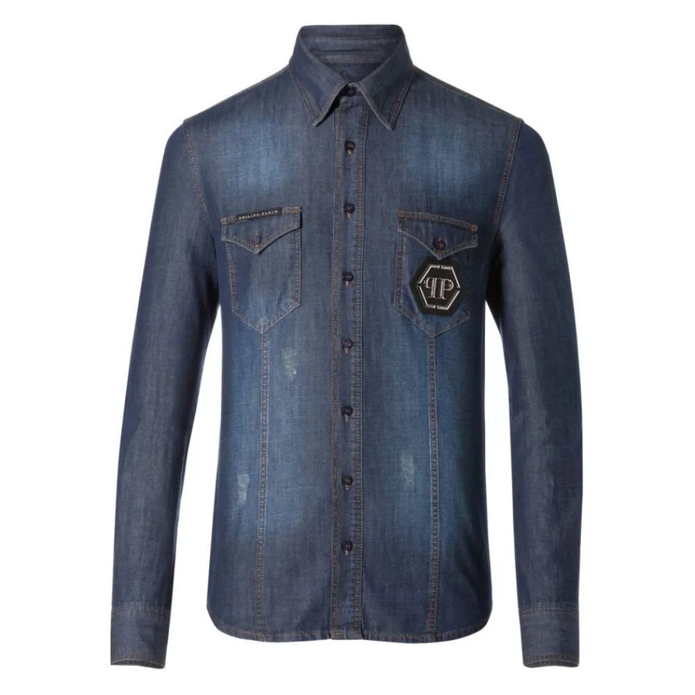 Heren Philipp Plein Denim Overhemd - Fitted