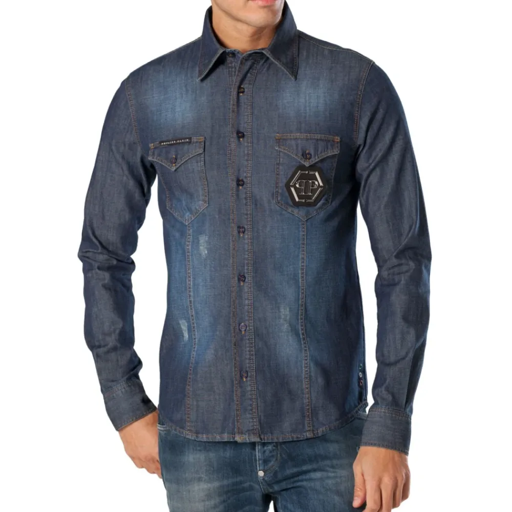 Heren Philipp Plein Denim Overhemd - Fitted