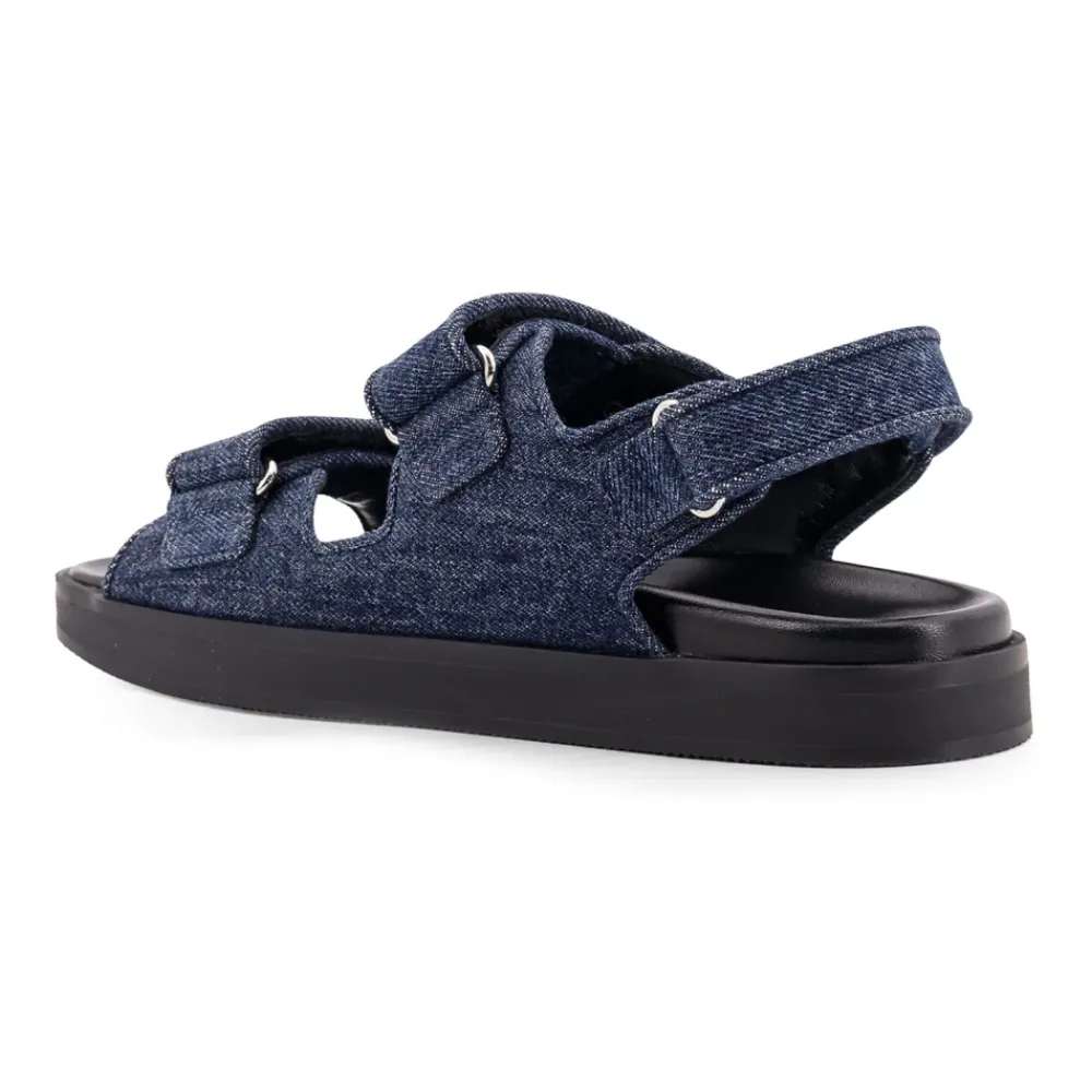 DAMES Givenchy Denim Platte Sandalen met Klittenbandsluiting