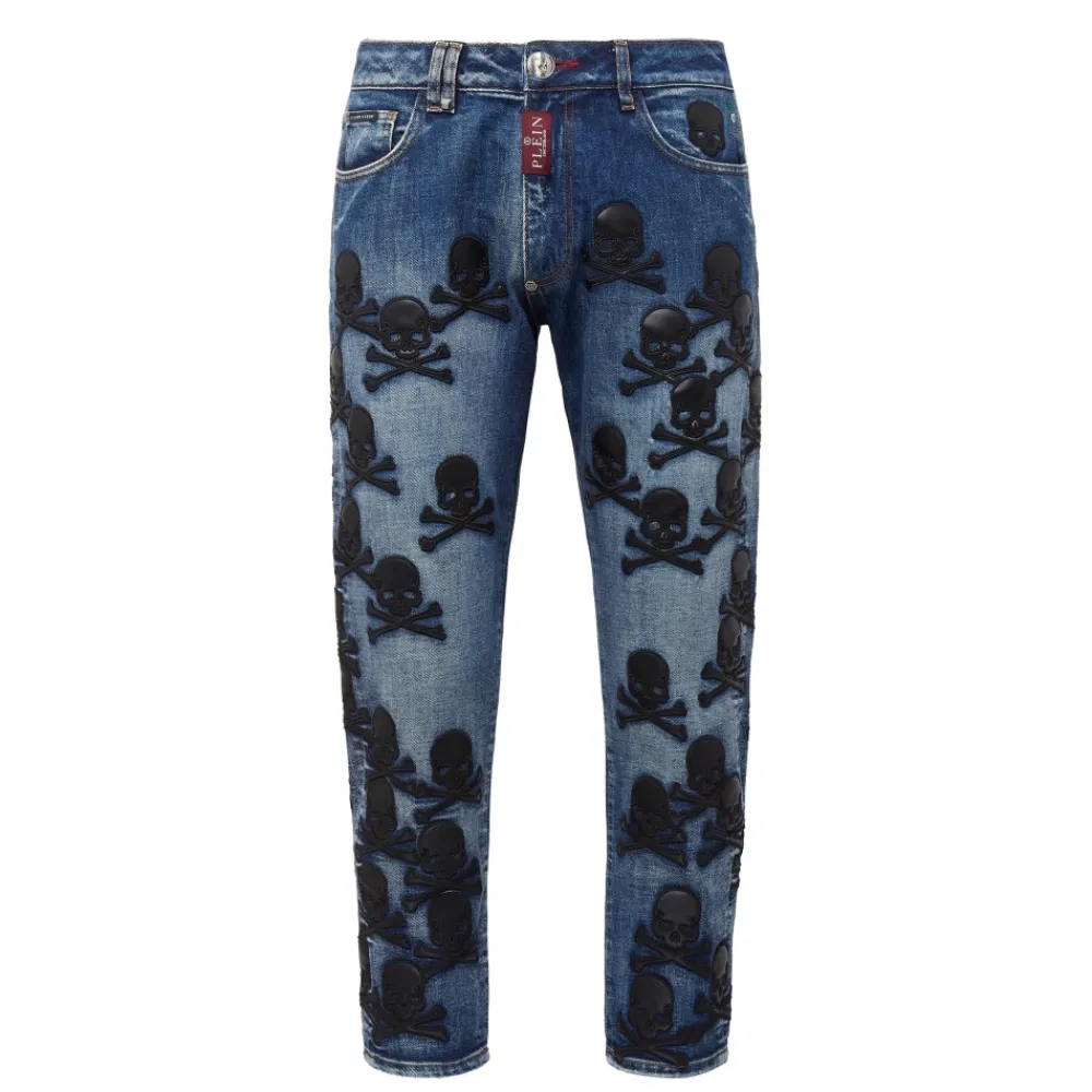 Heren Philipp Plein Denim Trousers Detroit Fit Skull