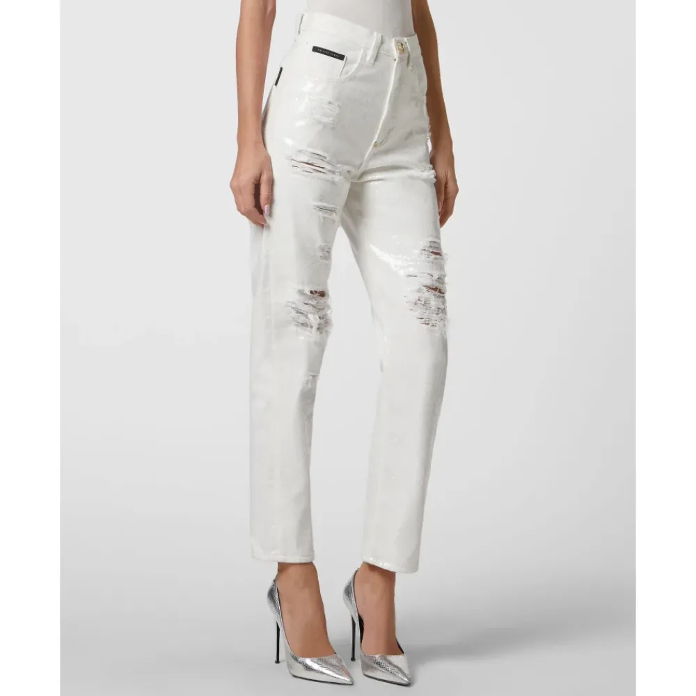 DAMES Philipp Plein Denim Trousers Mom Fit h Crystals