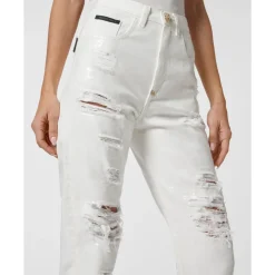 DAMES Philipp Plein Denim Trousers Mom Fit h Crystals