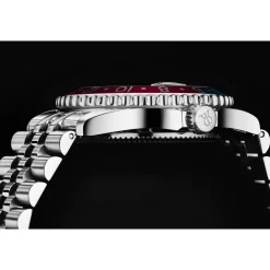 Heren Revue Thommen Diver GMT Zwarte Wijzerplaat Blauwe en Rode Armband Roestvrij Staal