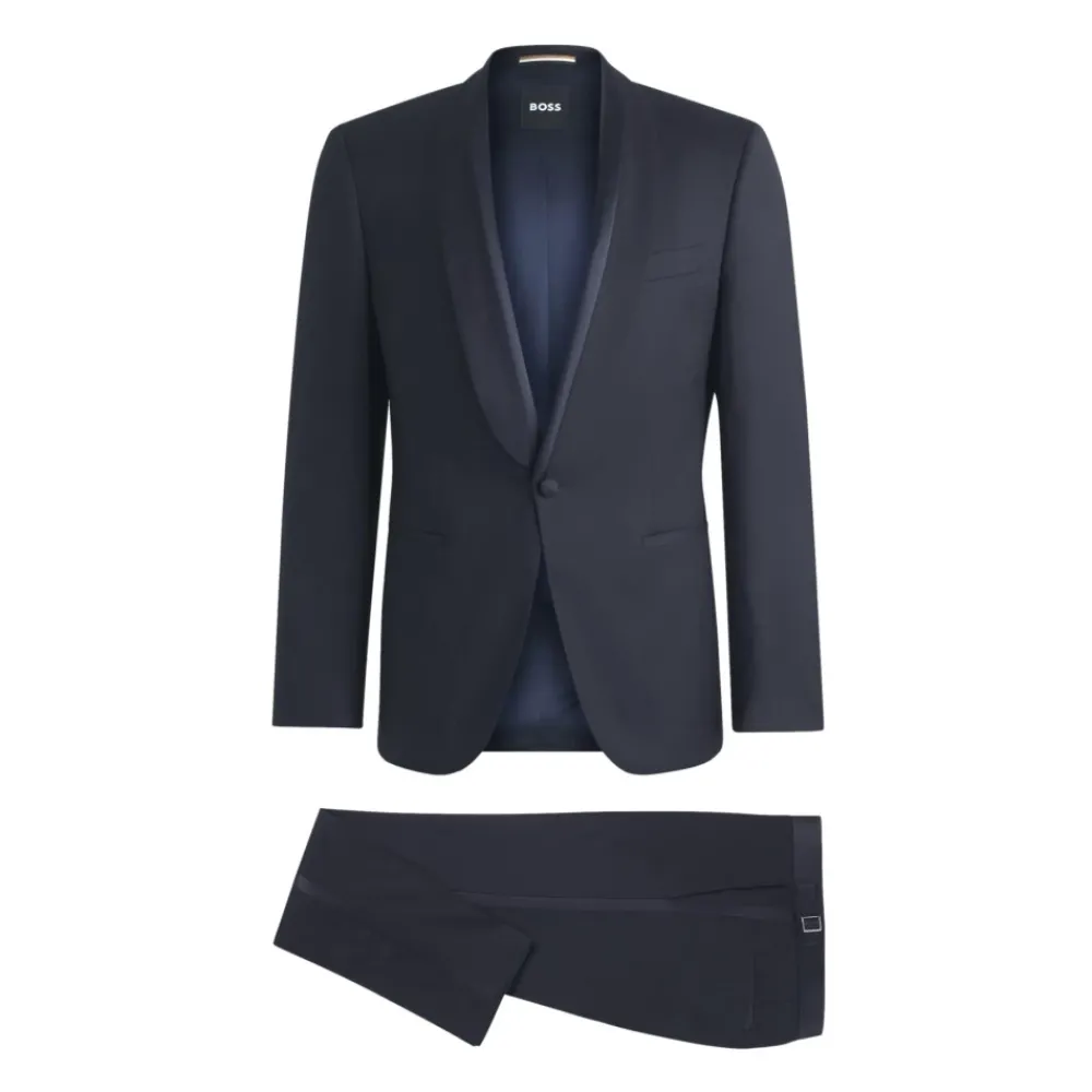 Heren Hugo Kostuums^Donkere Zijde Afgezette Wollen Smoking