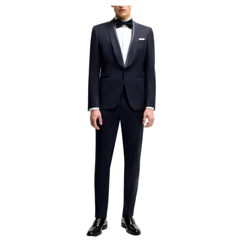 Heren Hugo Kostuums^Donkere Zijde Afgezette Wollen Smoking