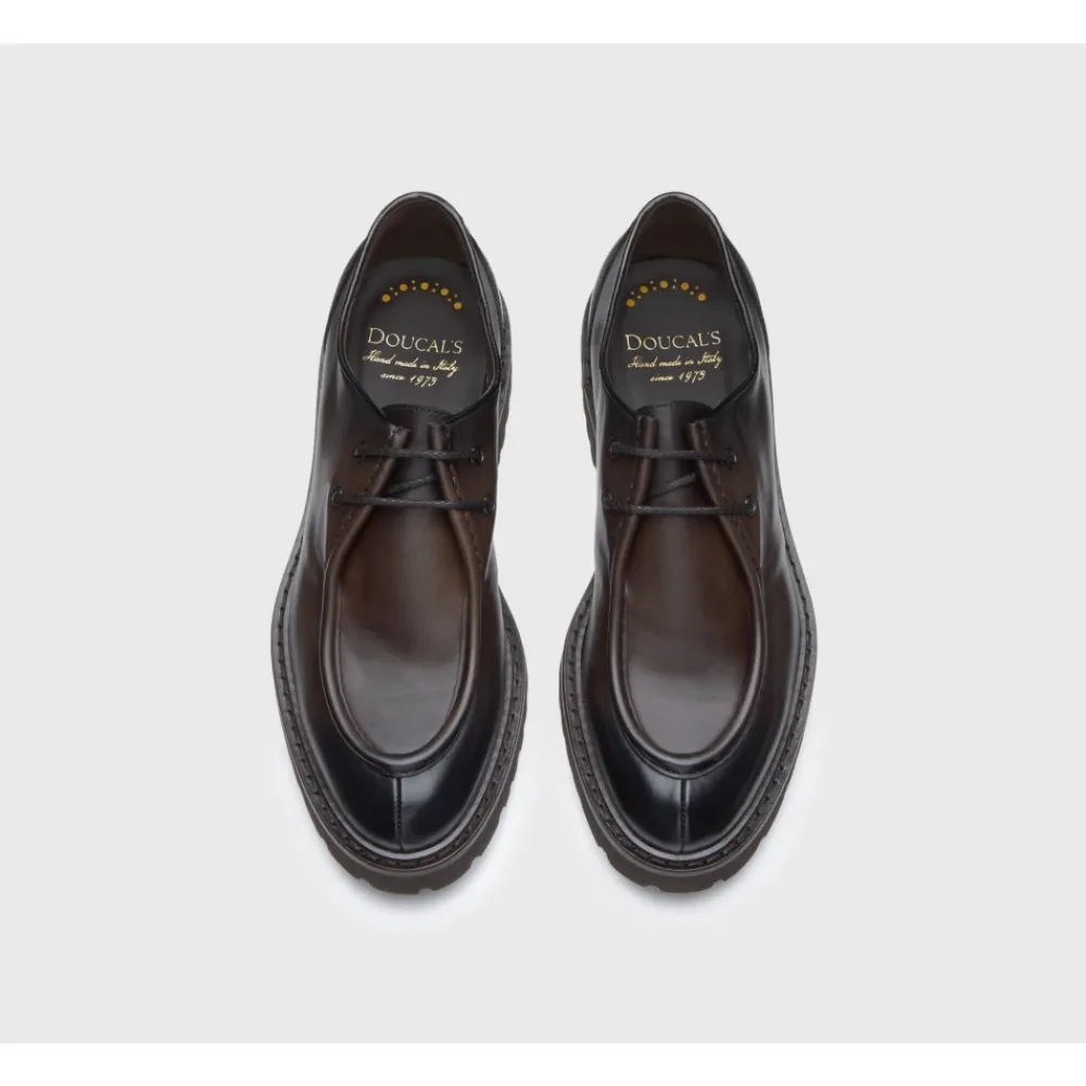 Heren Doucal's Donkere Leren Veterschoenen met Modern Design