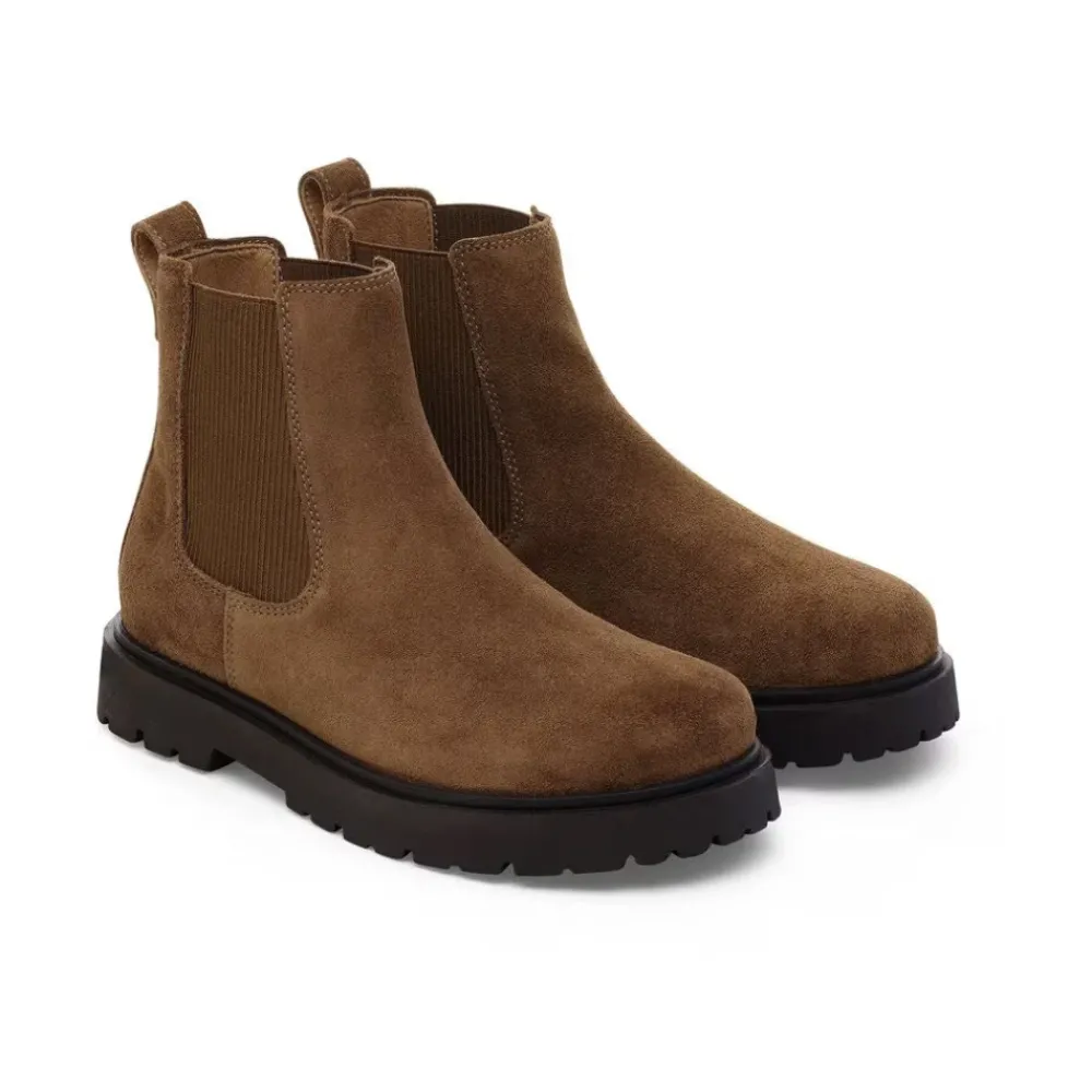 DAMES Birkenstock Chelseaboots^Donkere Thee Suède Leren Instapper