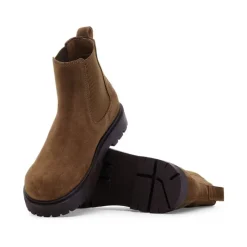 DAMES Birkenstock Chelseaboots^Donkere Thee Suède Leren Instapper