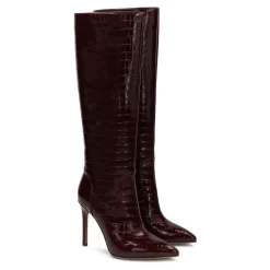 DAMES Kazar Enkellaarsjes^Donkerrode reliëflederen laarzen