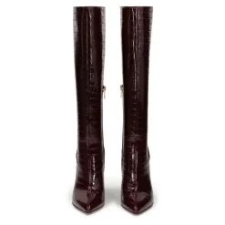 DAMES Kazar Enkellaarsjes^Donkerrode reliëflederen laarzen