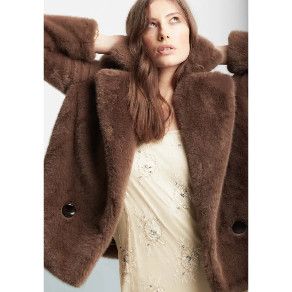 DAMES Kocca Jassen^Dubbelrijig Kunstbontjas