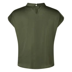 DAMES Neo Noir Blouses^Elegante Drapy Satin Blouse met Knoopdetail