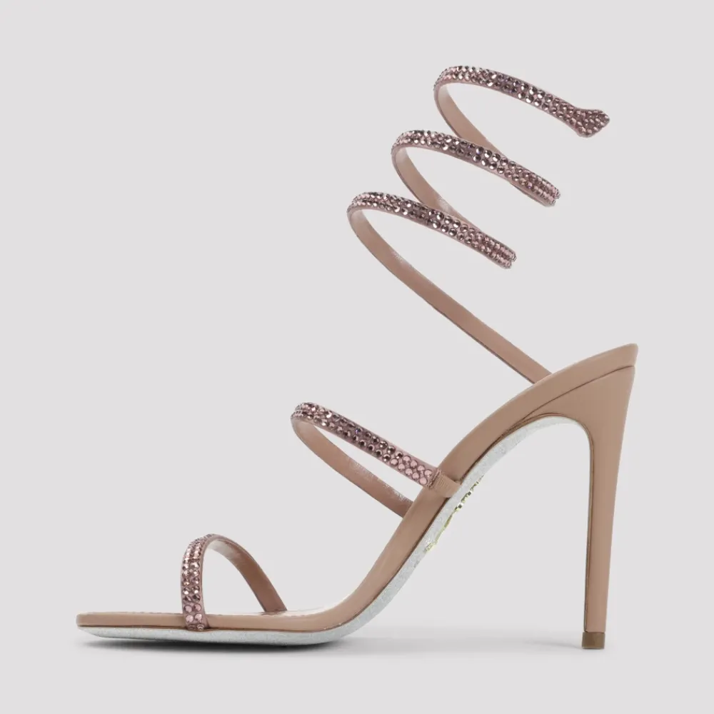 DAMES René Caovilla Elegante Satijnen Sandalen Nude Neutrals