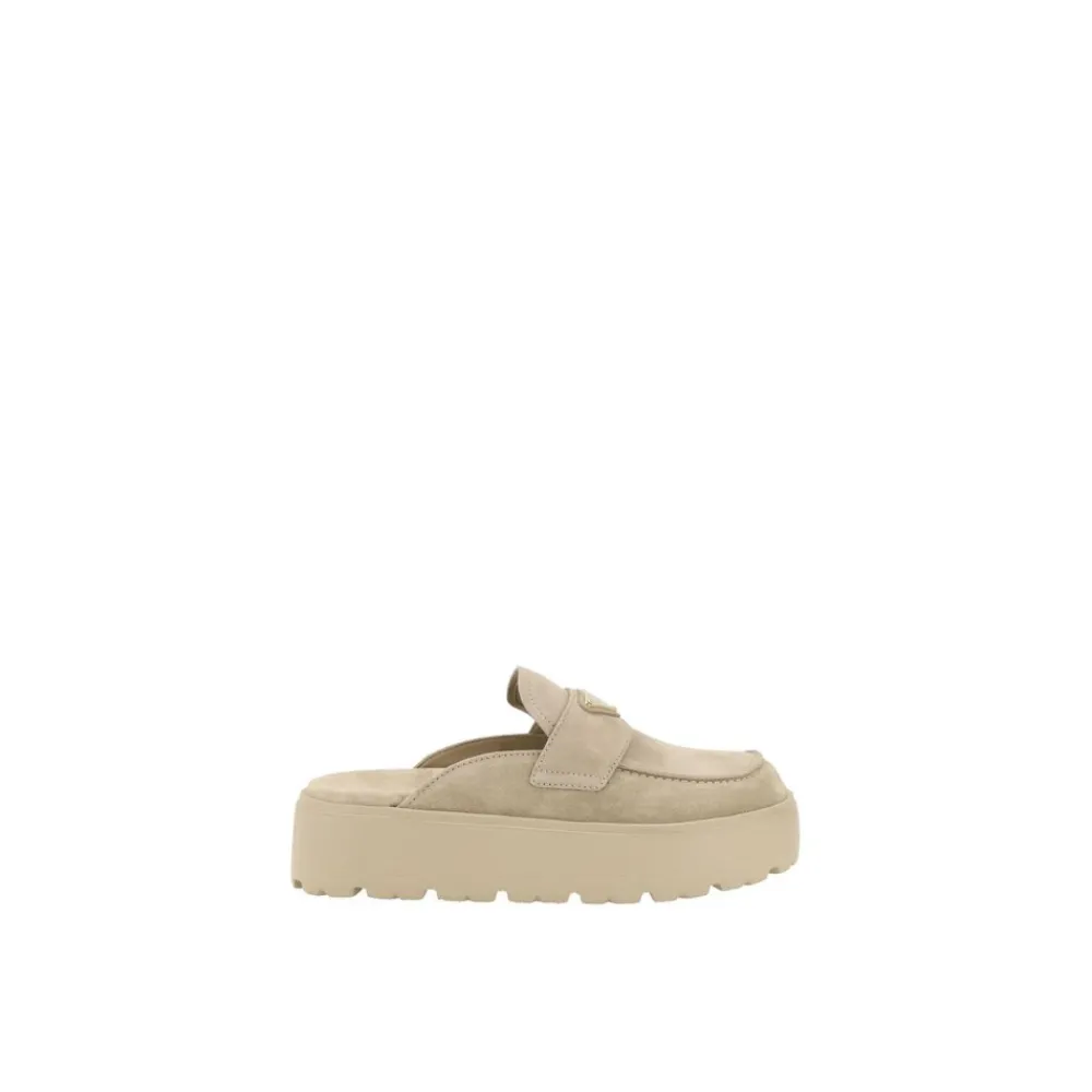 DAMES Prada Loafers^Elegante Suède Loafers Muiltjes met Wedge