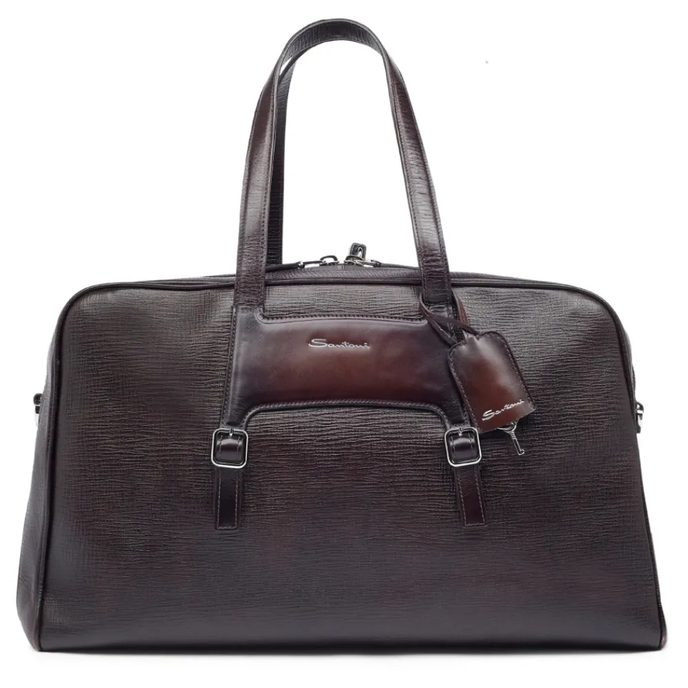 DAMES Santoni Weekendtassen^Embossed Leather Weekendtas