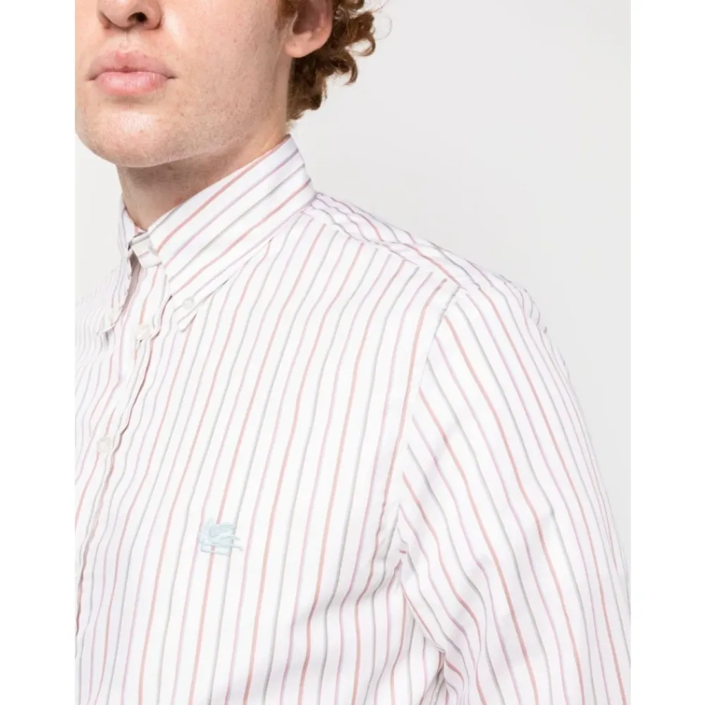 Heren Etro Embroidered Logo Striped Shirt