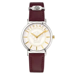 DAMES Versace Horloges^Essential Rood/Zilver Leren Horloge