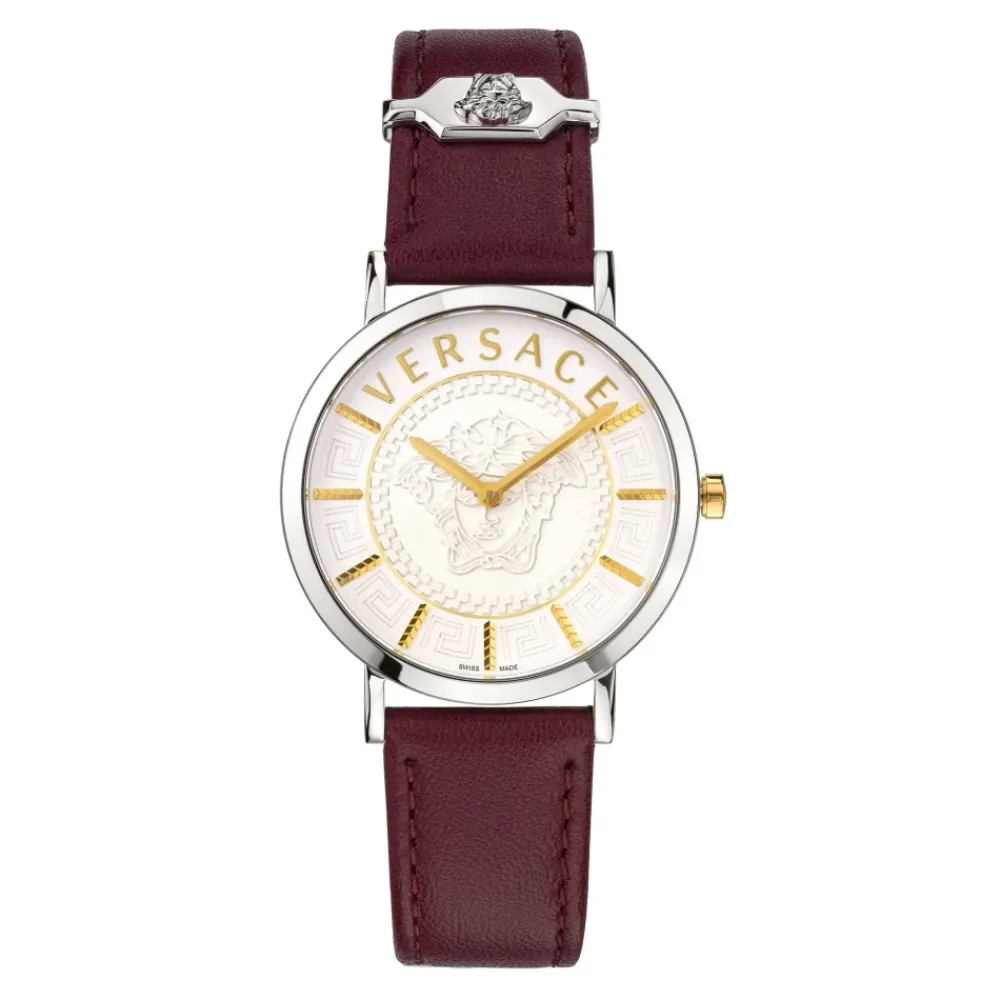 DAMES Versace Horloges^Essential Rood/Zilver Leren Horloge