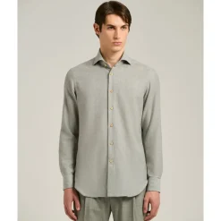 Heren Kiton Overhemden^Flanellen overhemd van katoen, zijde en kasjmier