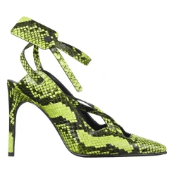 DAMES Off White Pumps^Fluo Gele Python Print Kalfsleren Pumps