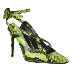 DAMES Off White Pumps^Fluo Gele Python Print Kalfsleren Pumps