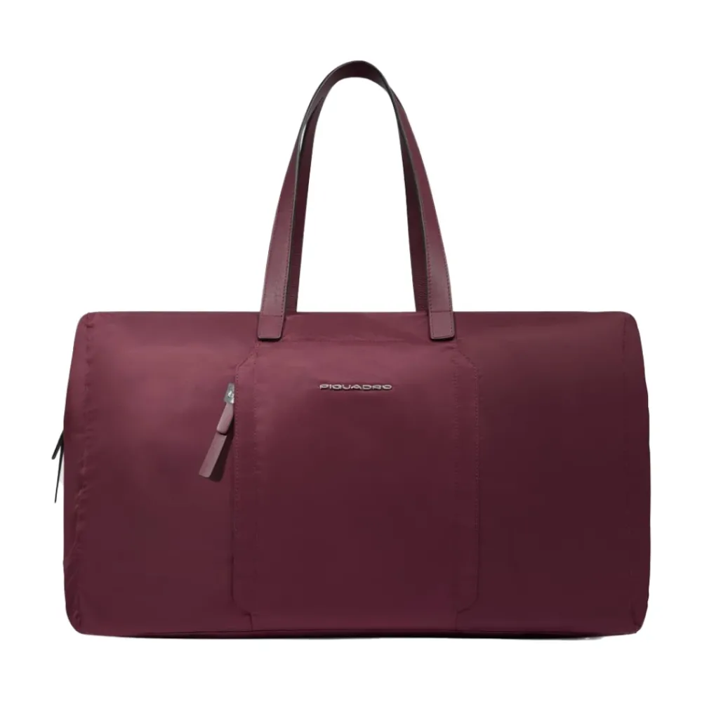 DAMES Piquadro Weekendtassen^Foldable duffel bag for women in fabric and leather pocket for Smart Tracker