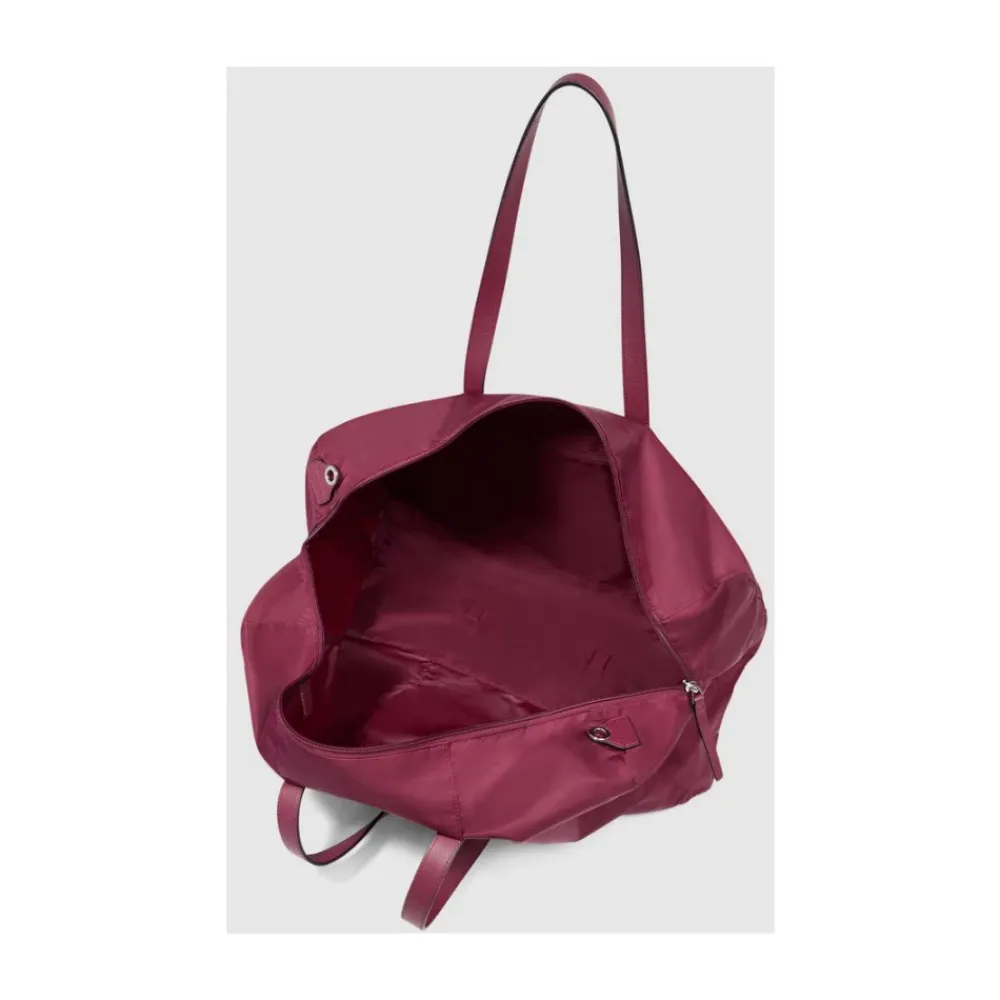 DAMES Piquadro Weekendtassen^Foldable duffel bag for women in fabric and leather pocket for Smart Tracker