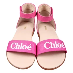 Chloé Sandalen^Fuchsia leren sandalen met logo-embleem