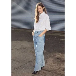 DAMES Haute L'Amitié Gebleekte Denim Flip Taille Zak Jeans