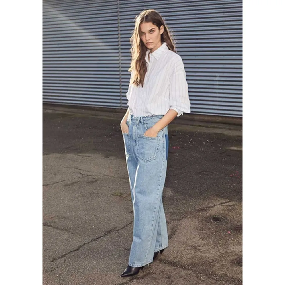 DAMES Haute L'Amitié Gebleekte Denim Flip Taille Zak Jeans